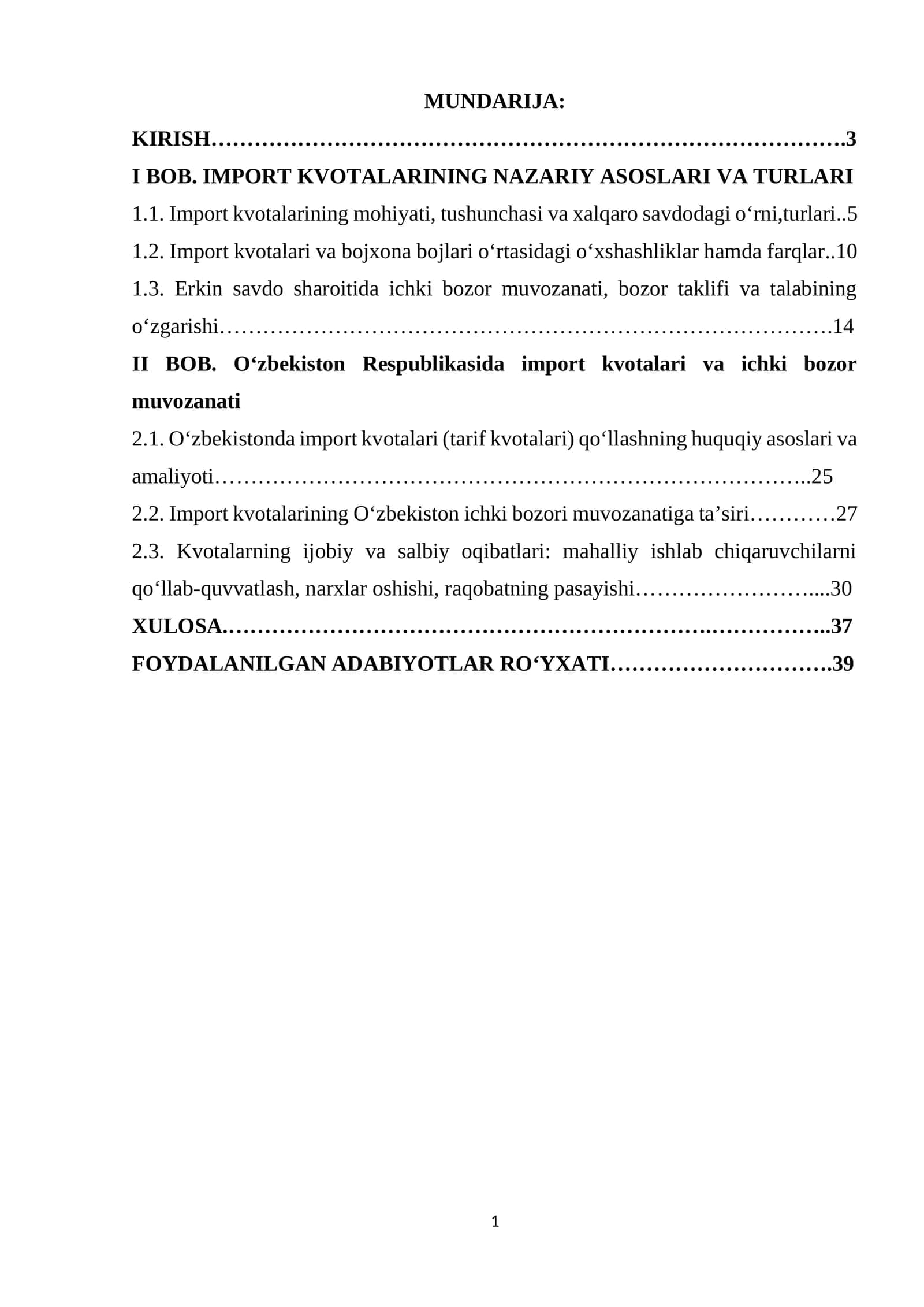 IMPORT KVOTALARINING NAZARIY ASOSLARI VA TURLARI