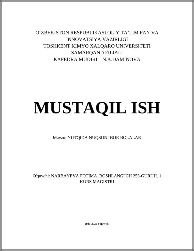 NUTQIDA NUQSONI BOR BOLALAR