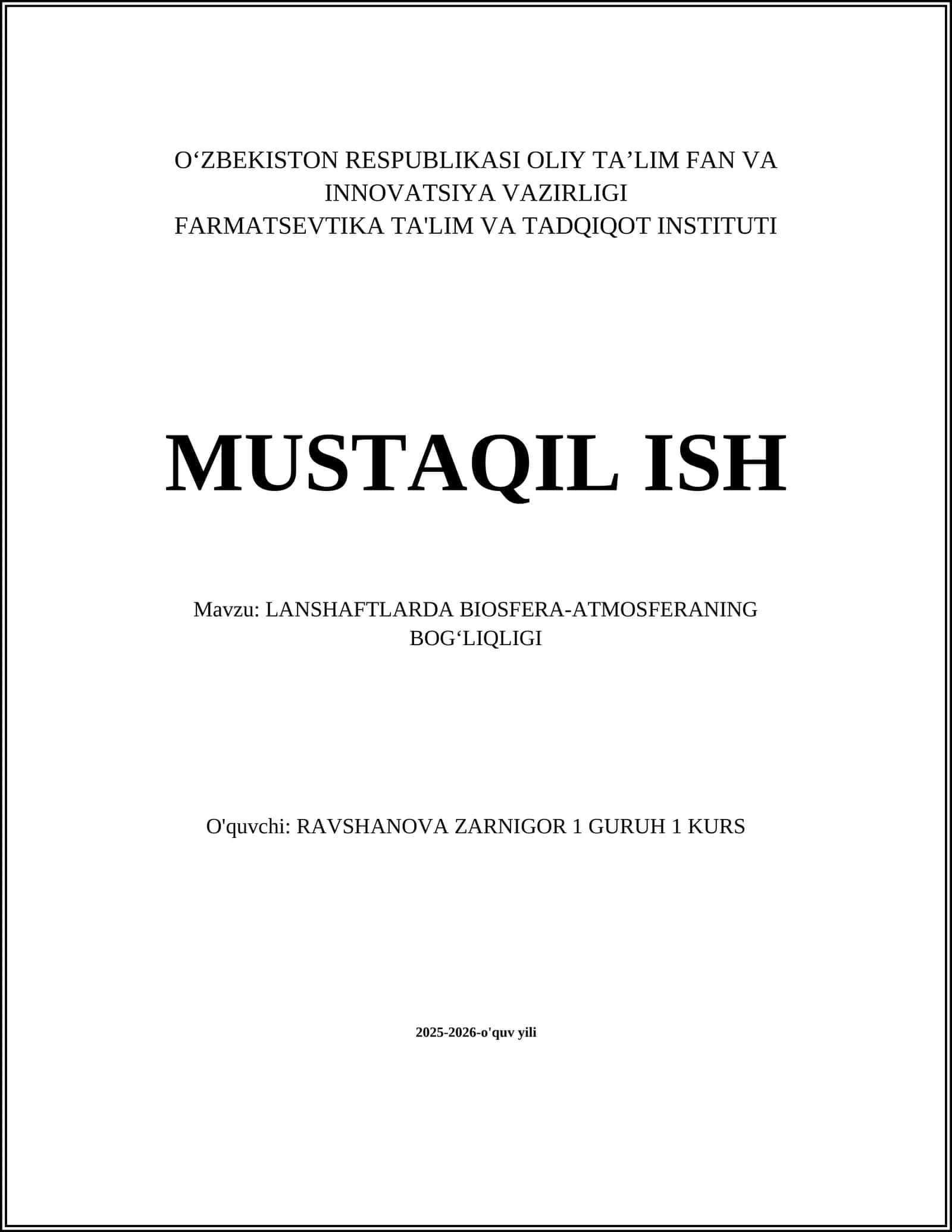 LANSHAFTLARDA BIOSFERA-ATMOSFERANING BOG‘LIQLIGI