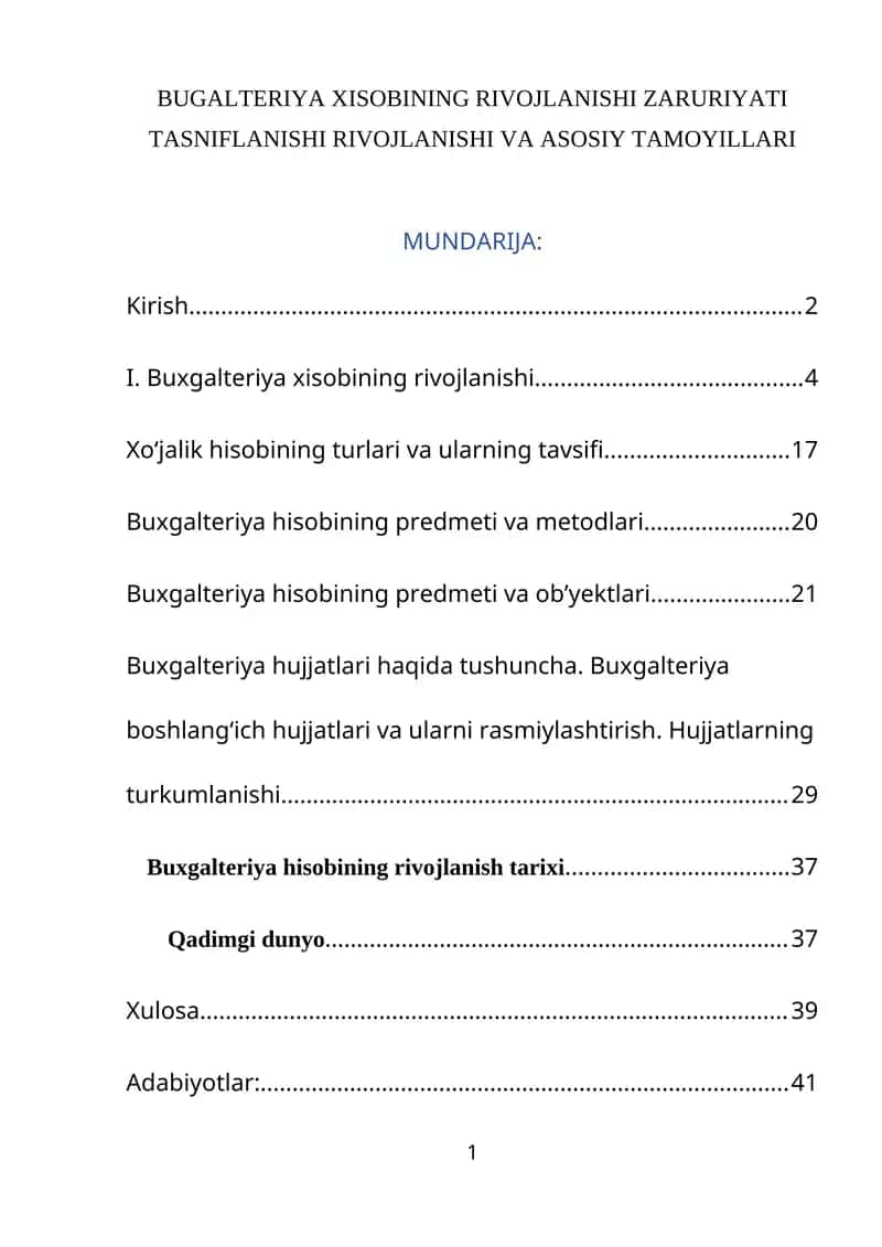 Buxgalteriya Xisobining Rivojlanishi Zaruriyati Tasniflanishi va Asosiy Tamoyillari