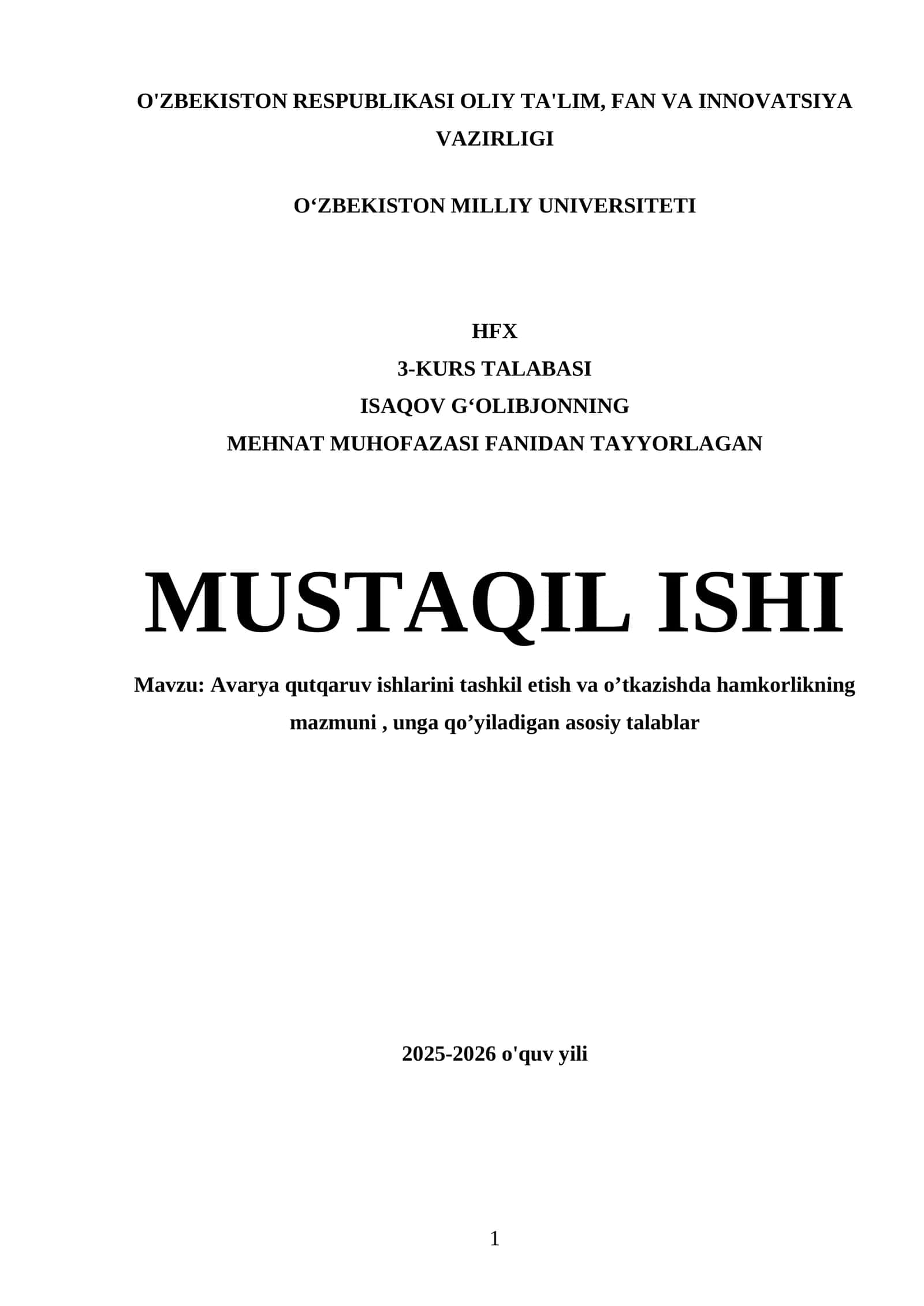 Avarya qutqaruv ishlarini tashkil etish va o’tkazishda hamkorlikning mazmuni