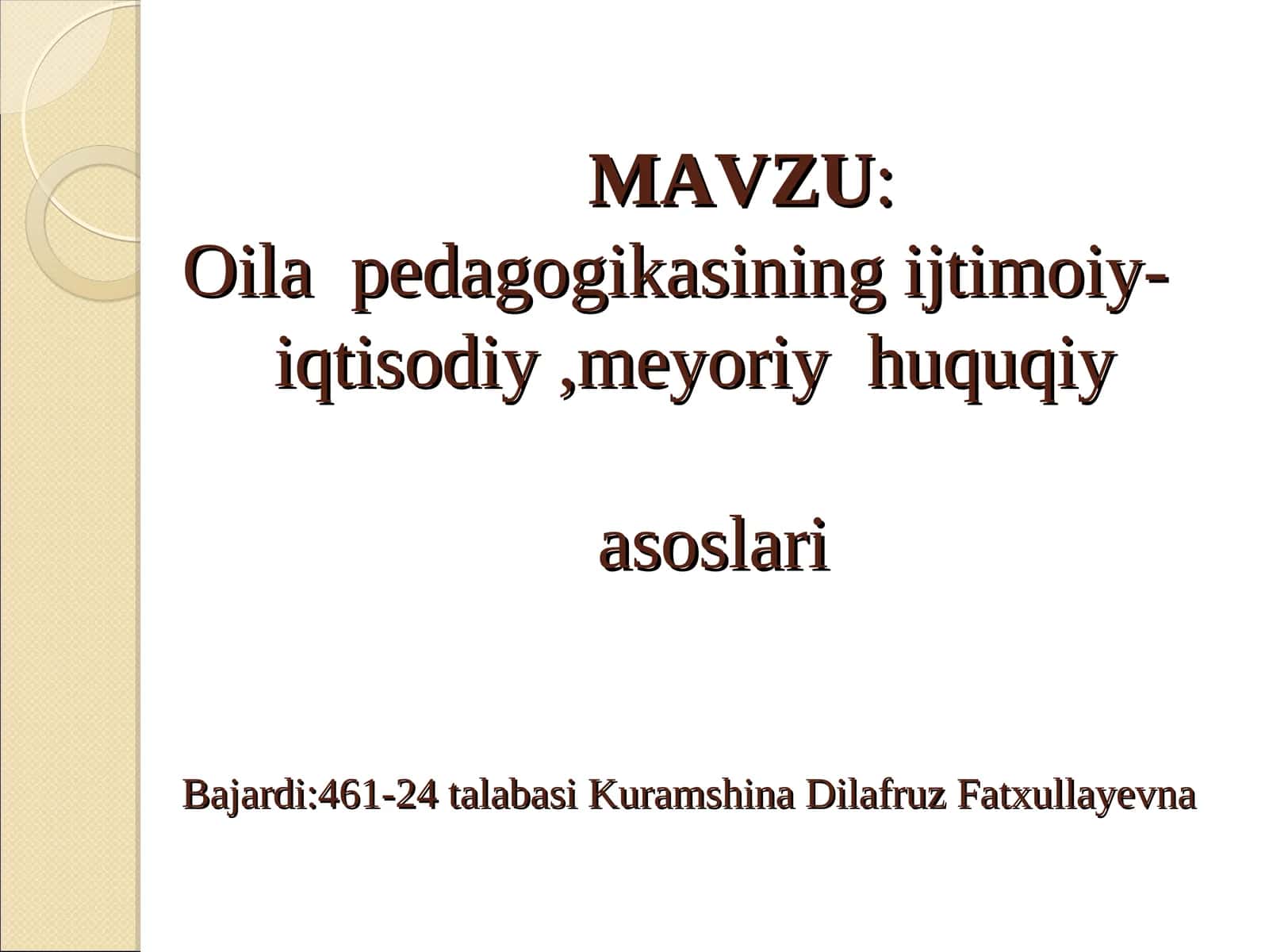 Oilaning ijtimoiy va huquqiy asoslari