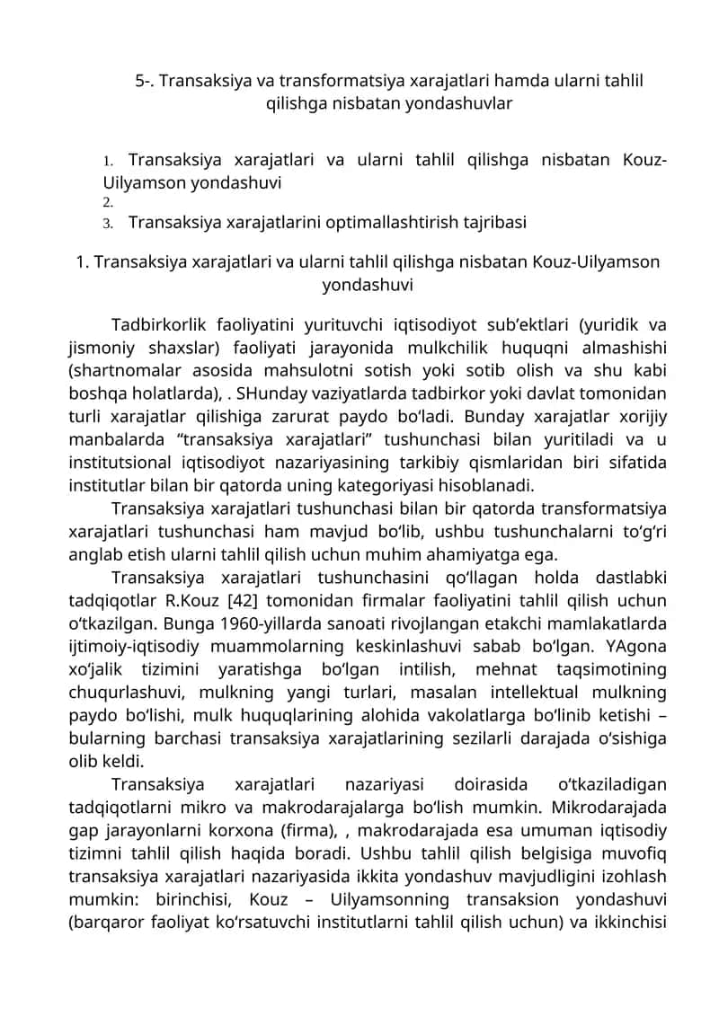 Transaksiya va transformatsiya xarajatlari