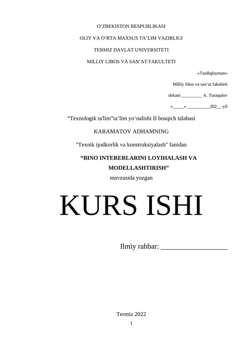 BINO INTERERLARINI LOYIHALASH VA MODELLASHTIRISH