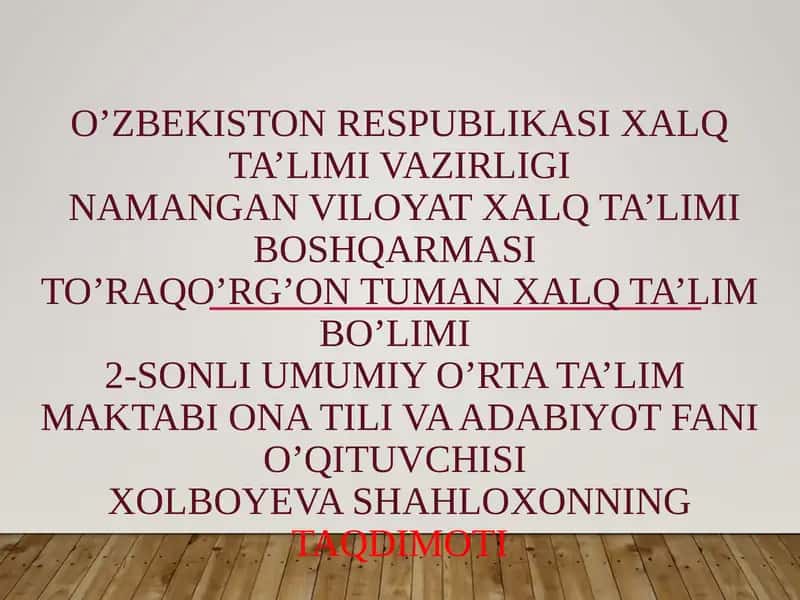Xolboyeva Shahloxonning Taqdimoti
