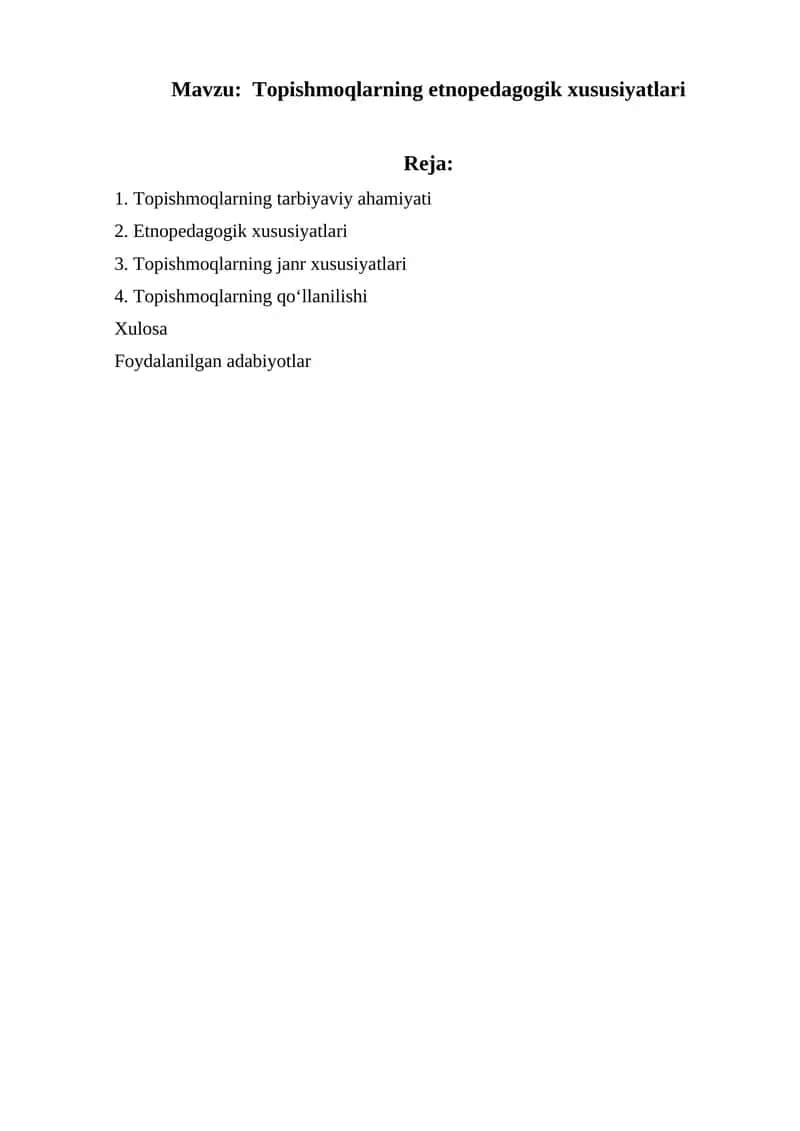 Topishmoqlarning etnopedagogik xususiyatlari