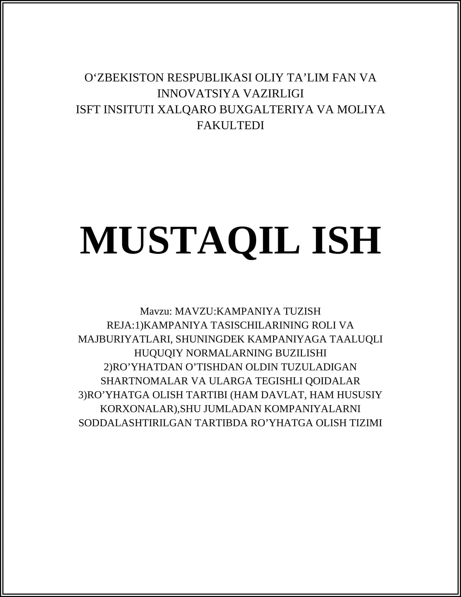 KAMPANIYA TUZISH