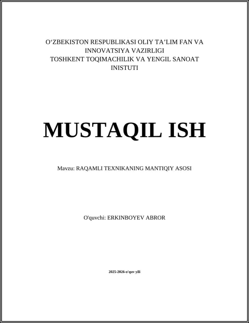 RAQAMLI TEXNIKANING MANTIQIY ASOSI