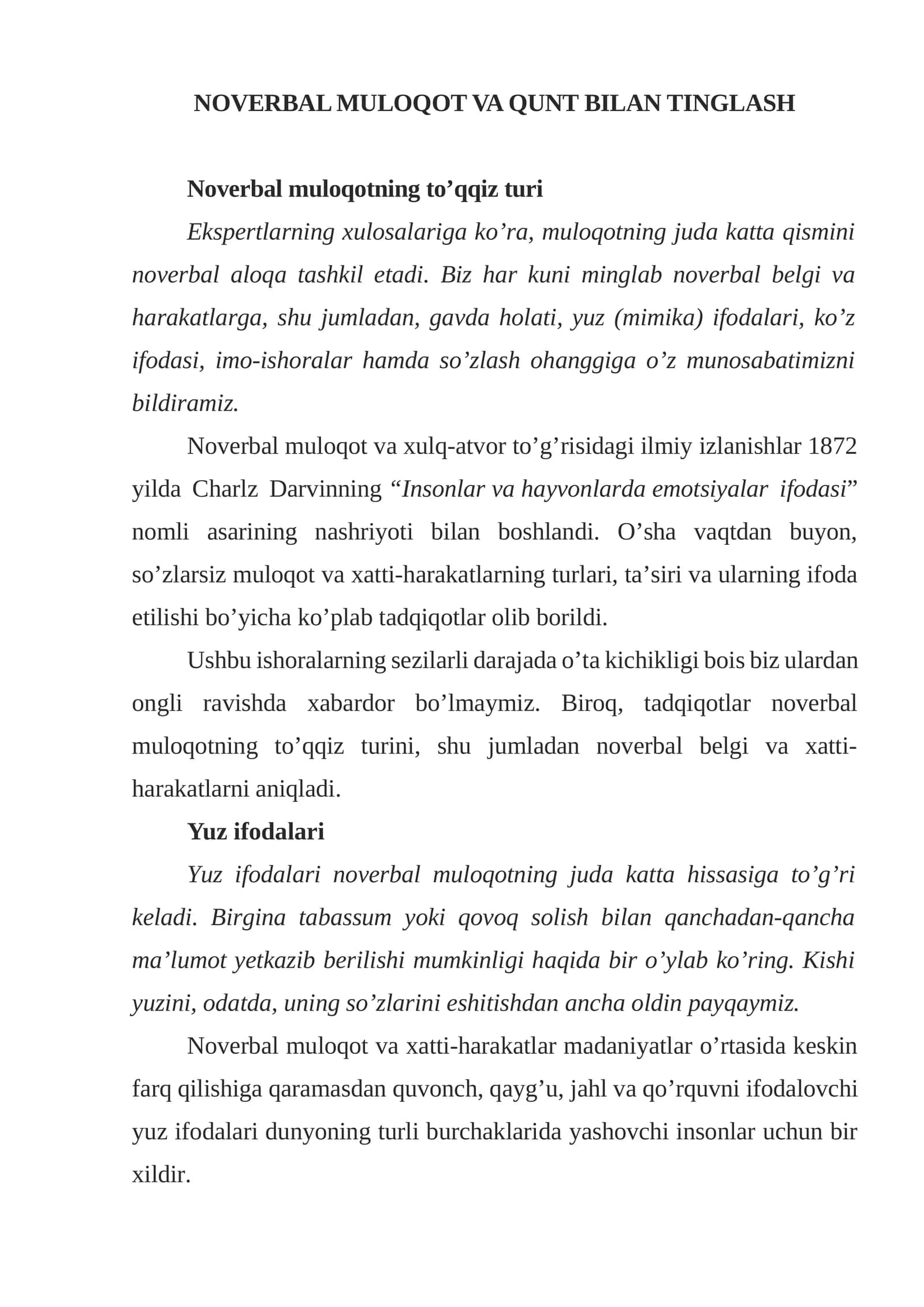 Noverbal muloqot va qunt bilan tinglash