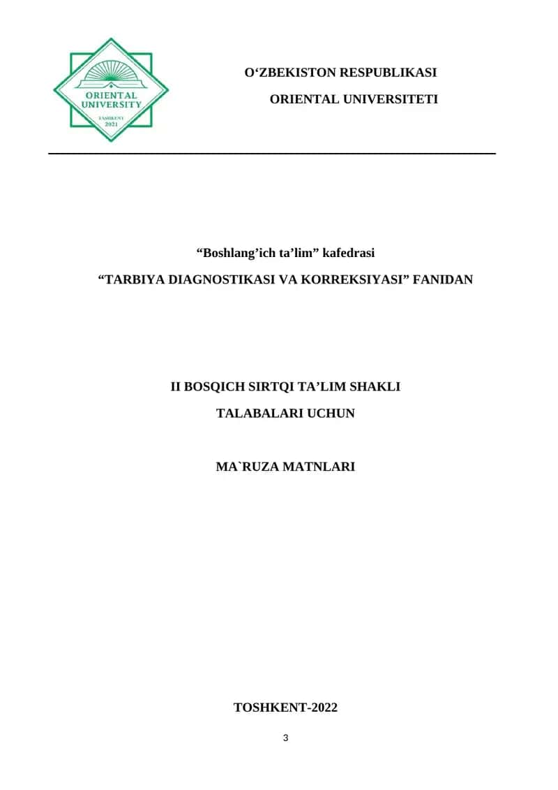 TARBIYA DIAGNOSTIKASI VA KORREKSIYASI