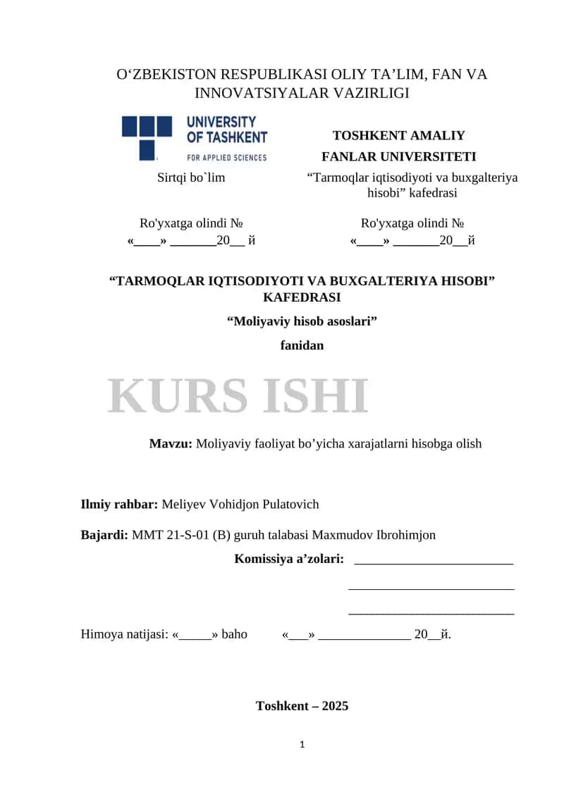 Moliyaviy faoliyat bo’yicha xarajatlarni hisobga olish