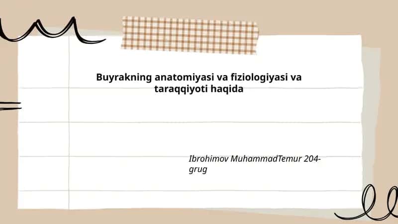 Buyrakning anatomiyasi va fiziologiyasi va taraqqiyoti haqida