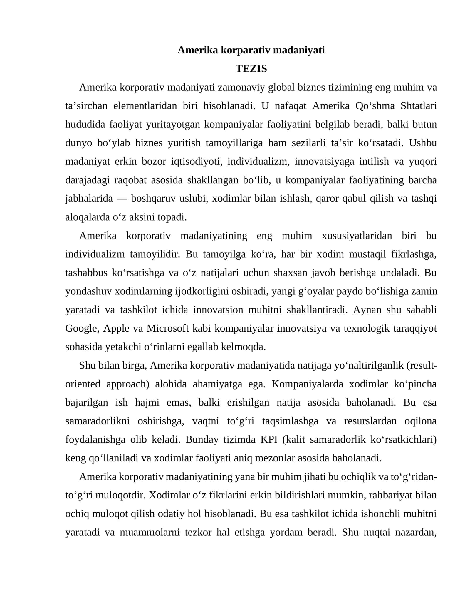 Amerika korporativ madaniyati