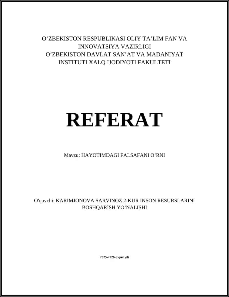 HAYOTIMDAGI FALSAFANI O’RNI