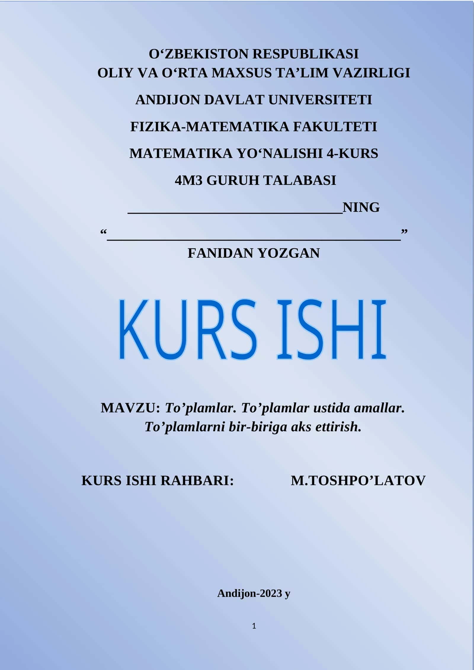 To’plamlar. To’plamlar ustida amallar. To’plamlarni bir-biriga aks ettirish