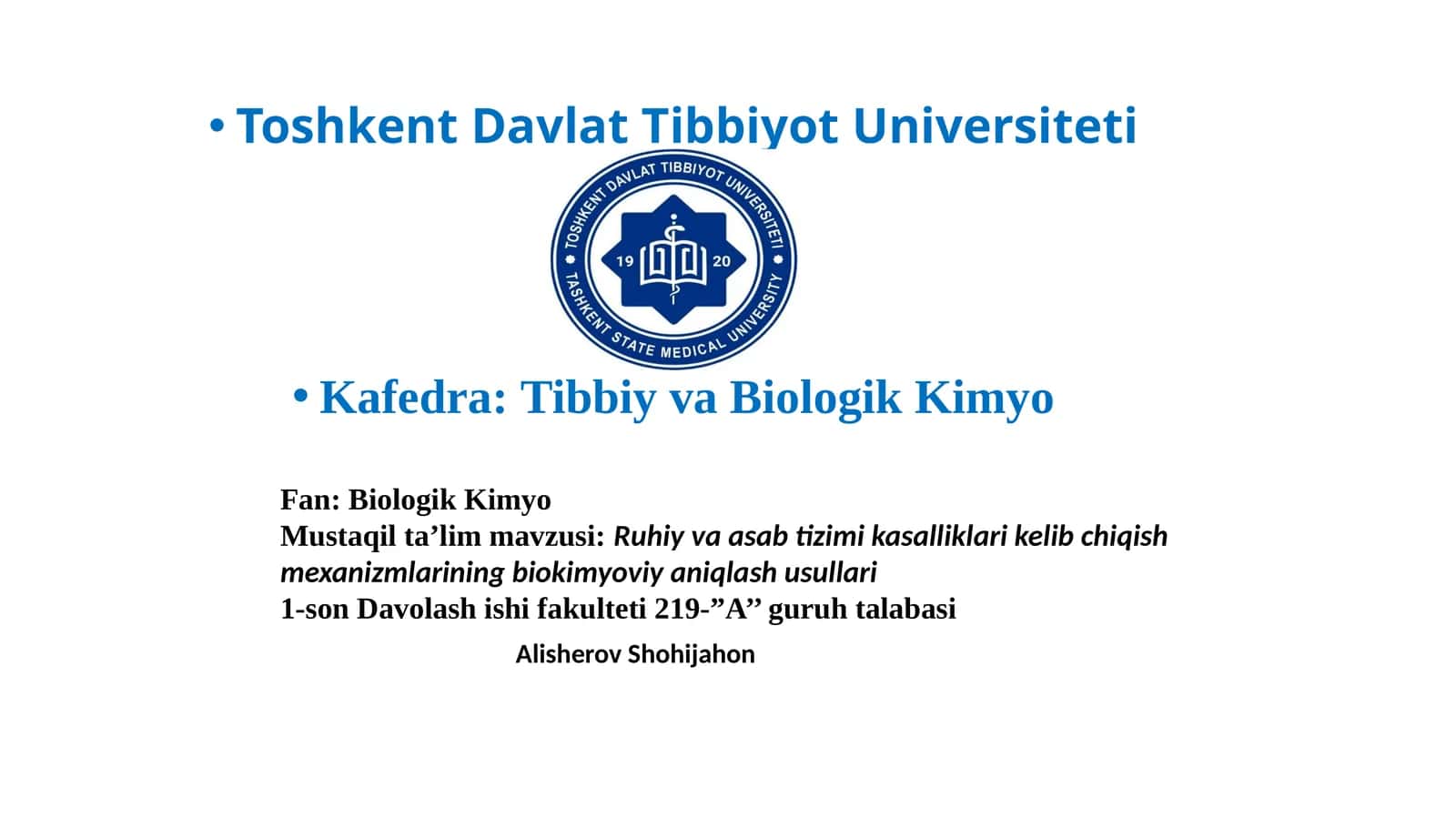 Ruhiy va asab tizimi kasalliklari kelib chiqish mexanizmlarining biokimyoviy aniqlash usullari