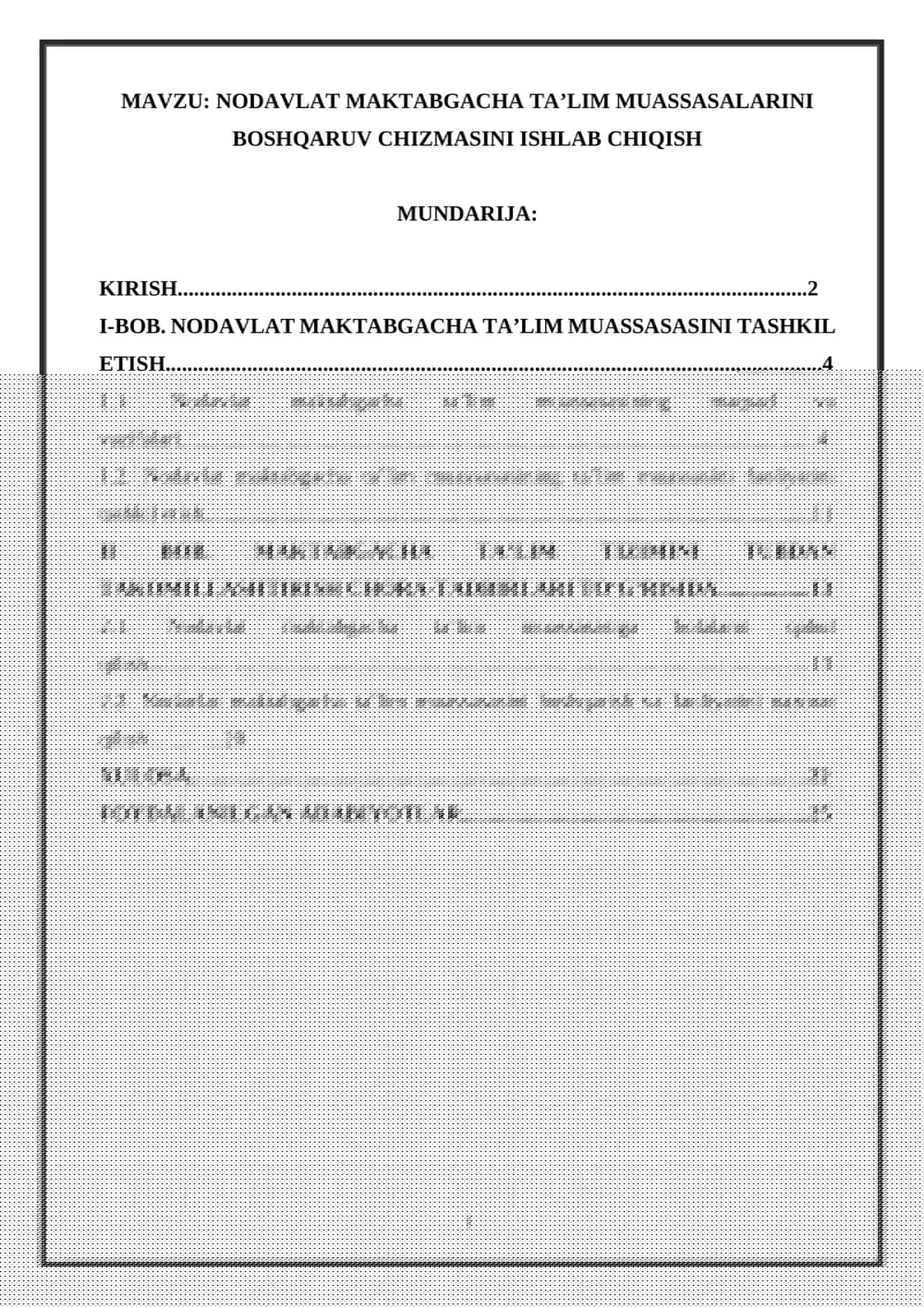 Nodavlat maktabgacha taʼlim muassasalarini boshqaruv chizmasini ishlab chiqish