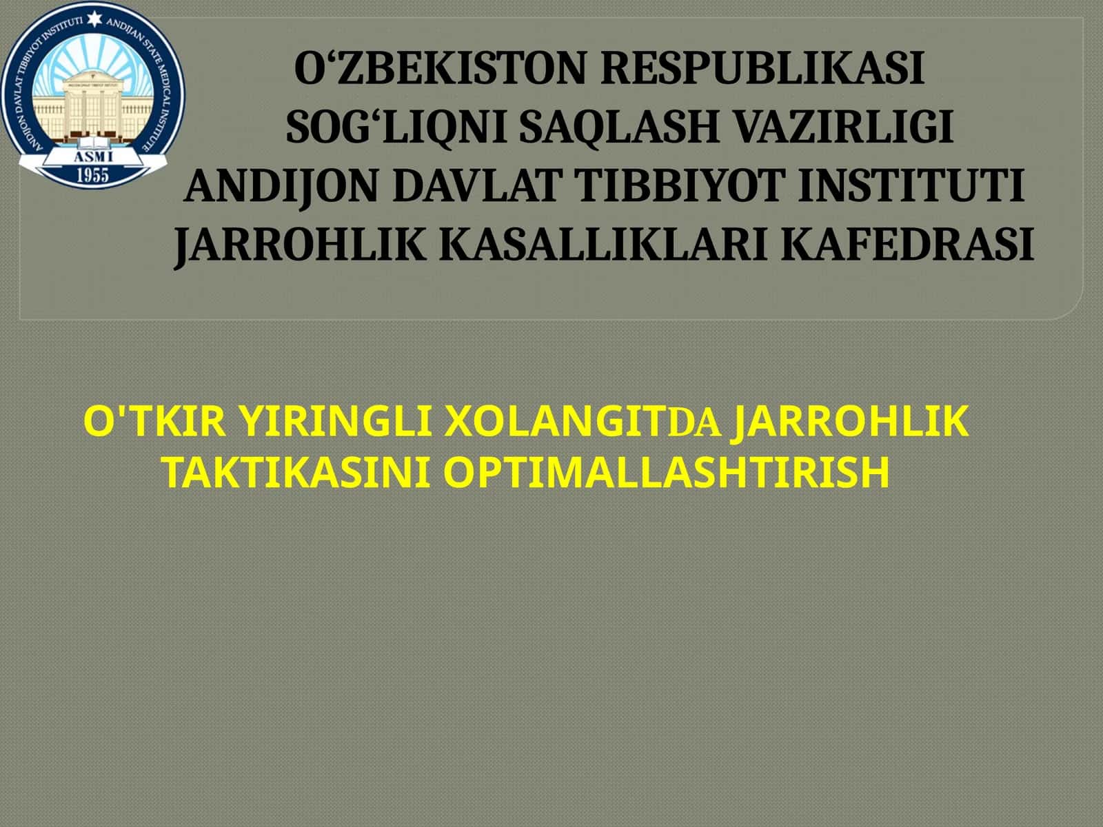 JARROHLIK TAKTIKASINI OPTIMALLASHTIRISH