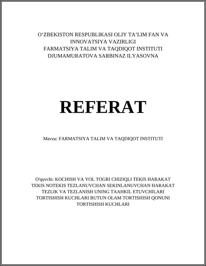 FARMATSIYA TALIM VA TAQDIQOT INSTITUTI