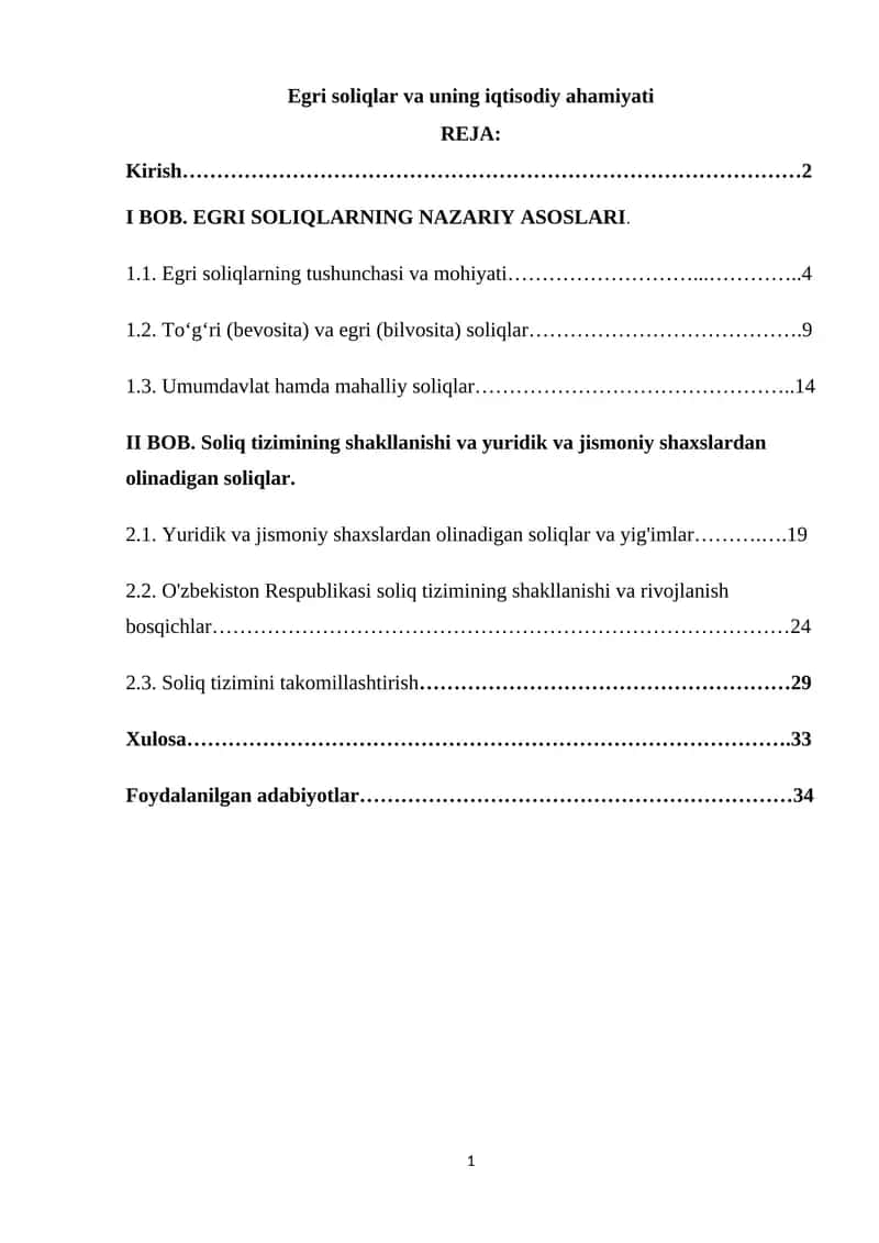 Egri soliqlar va uning iqtisodiy ahamiyati