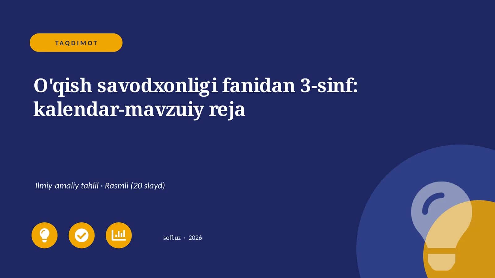 O'qish savodxonligi fanidan 3-sinf: kalendar-mavzuiy reja