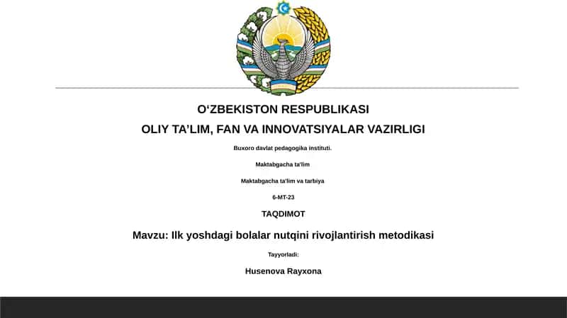 Ilk yoshdagi bolalar nutqini rivojlantirish metodikasi