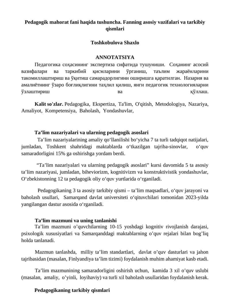 Ta’lim nazariyalari va ularning pedagogik asoslari