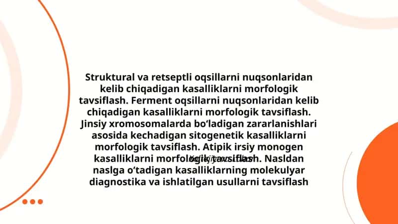 Struktural va retseptli oqsillarni nuqsonlaridan kelib chiqadigan kasalliklarni morfologik tavsiflash