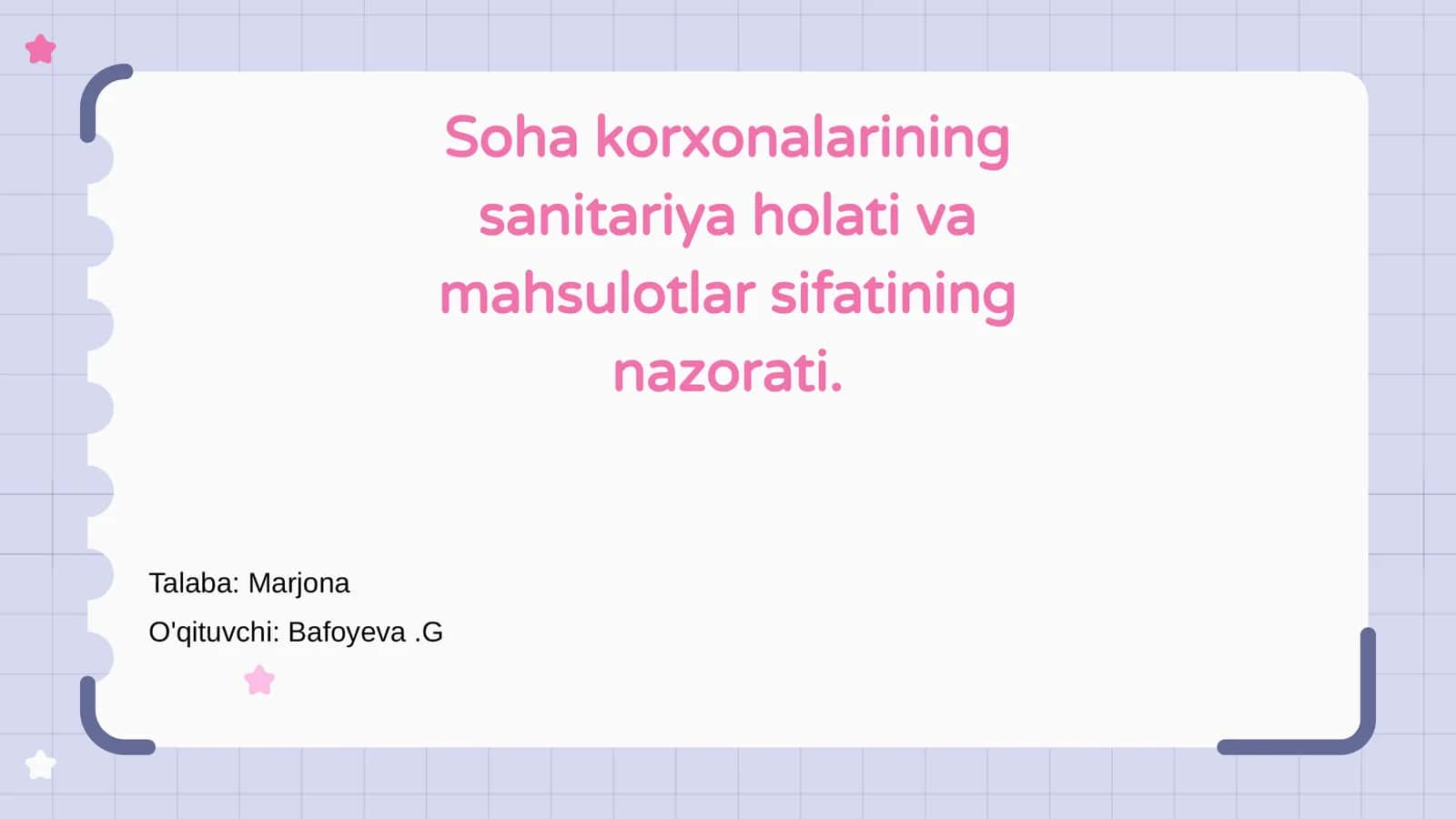 Soha korxonalarining sanitariya holati va mahsulotlar sifatining nazorati