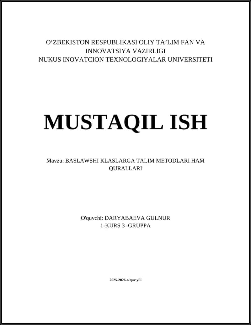BASLAWSHI KLASLARGA TALIM METODLARI HAM QURALLARI