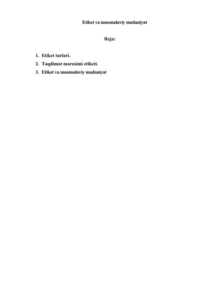 Etiket va muomalaviy madaniyat