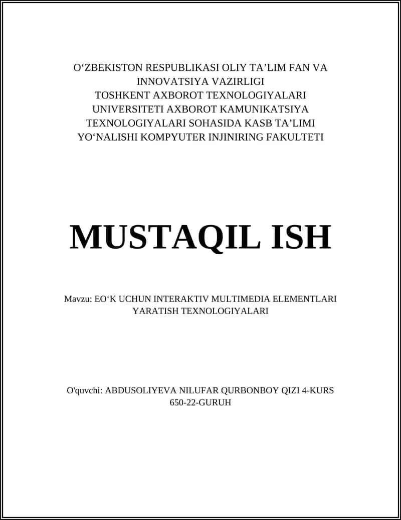 EO‘K UCHUN INTERAKTIV MULTIMEDIA ELEMENTLARI YARATISH TEXNOLOGIYALARI