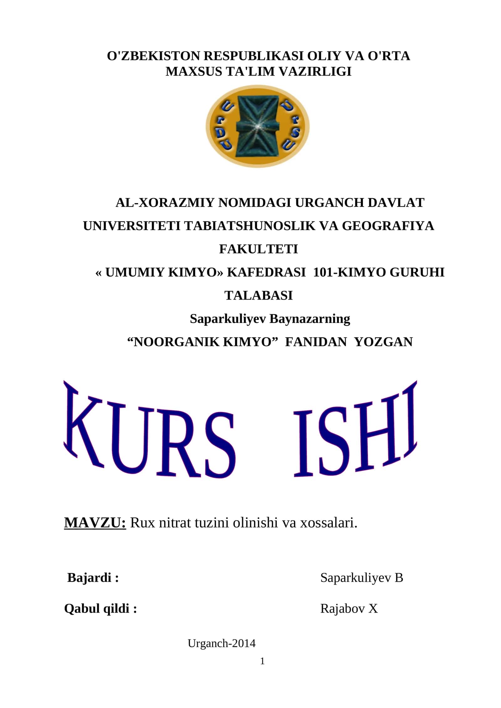 Rux nitrat tuzini olinishi va xossalari