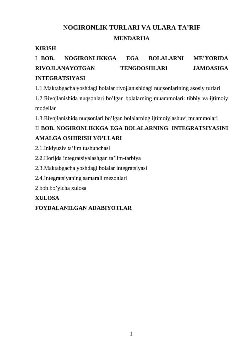 NOGIRONLIK TURLARI VA ULARA TA’RIF