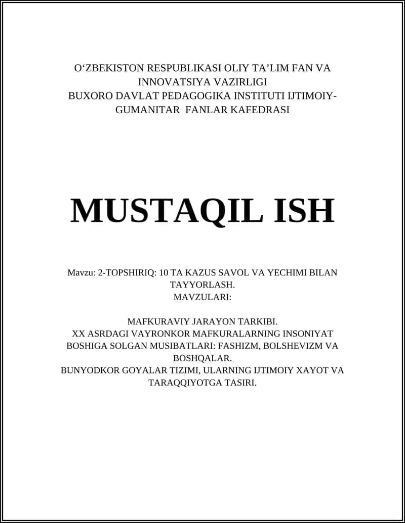 Mafkuraviy Jarayon Tarkibi