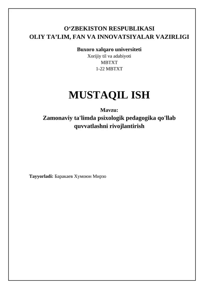 Zamonaviy ta'limda psixologik-pedagogik qo'llab-quvvatlash