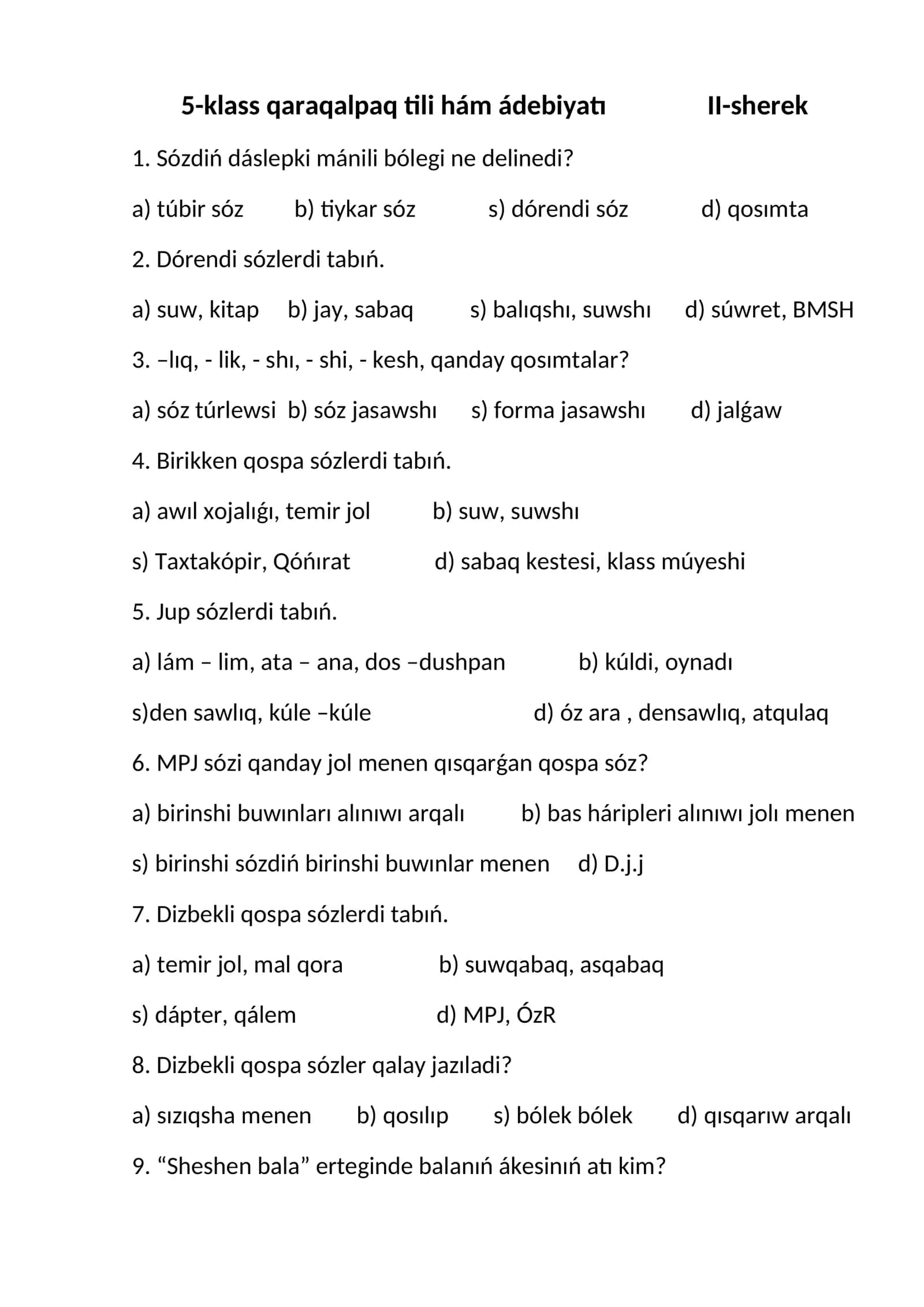 5-klass qaraqalpaq tili hám ádebiyatı II-sherek