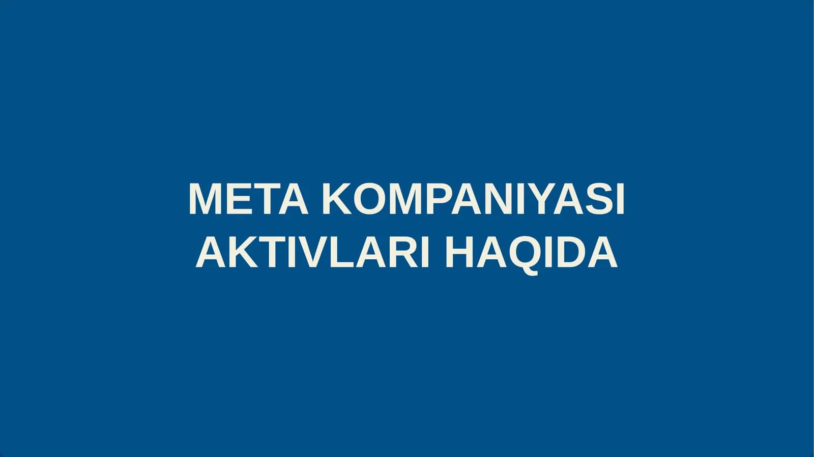 META KOMPANIYASI AKTIVLARI HAQIDA