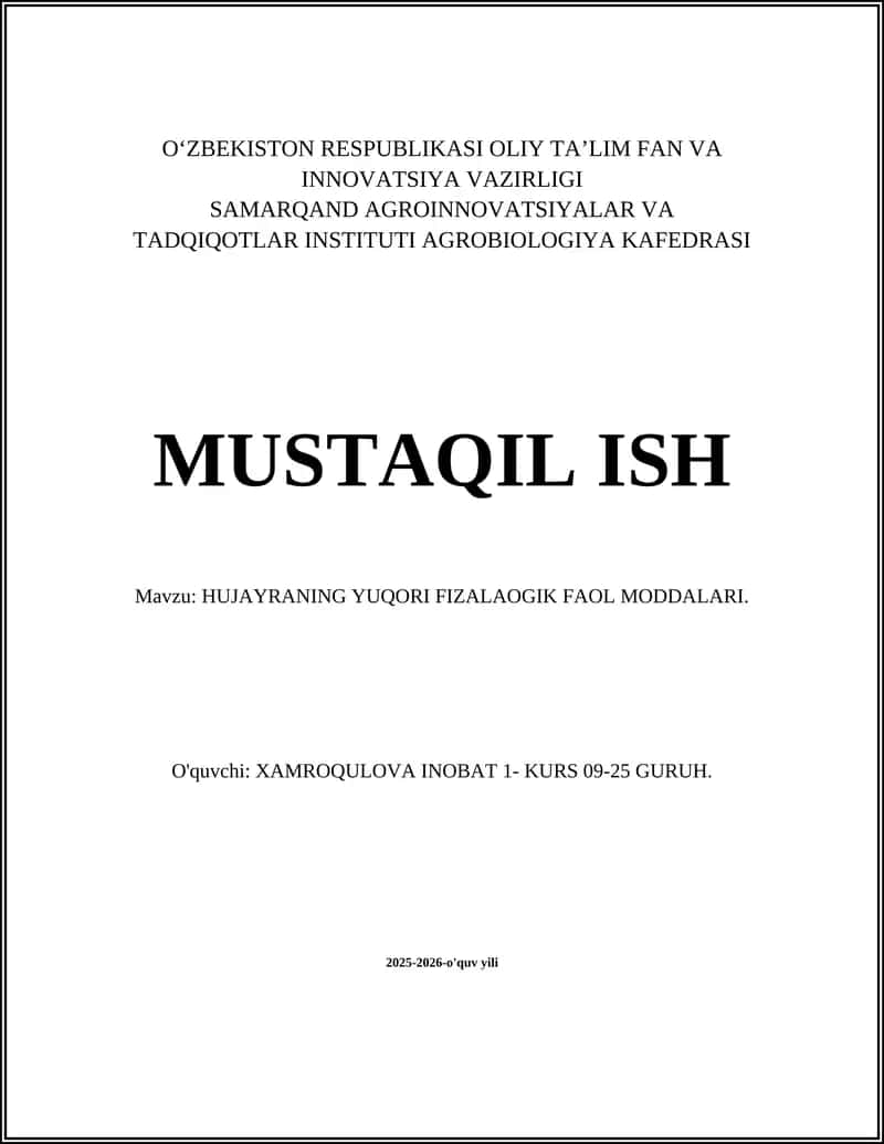 HUJAYRANING YUQORI FIZIYOLOGIK FAOL MODDALARI