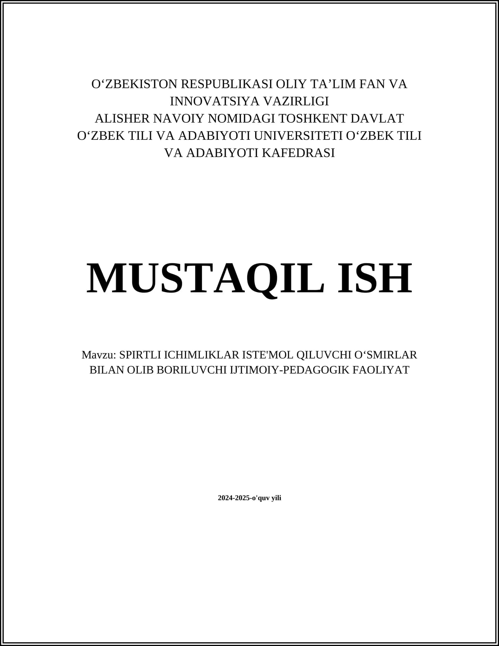 OʻZBEKISTON RESPUBLIKASI OLIY TA’LIM FAN VA INNOVATSIYA VAZIRLIGI