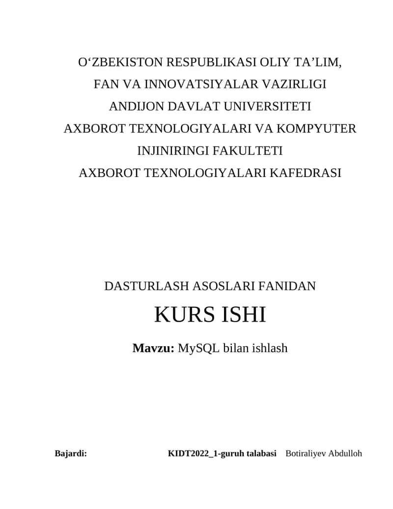 MySQL bilan ishlash