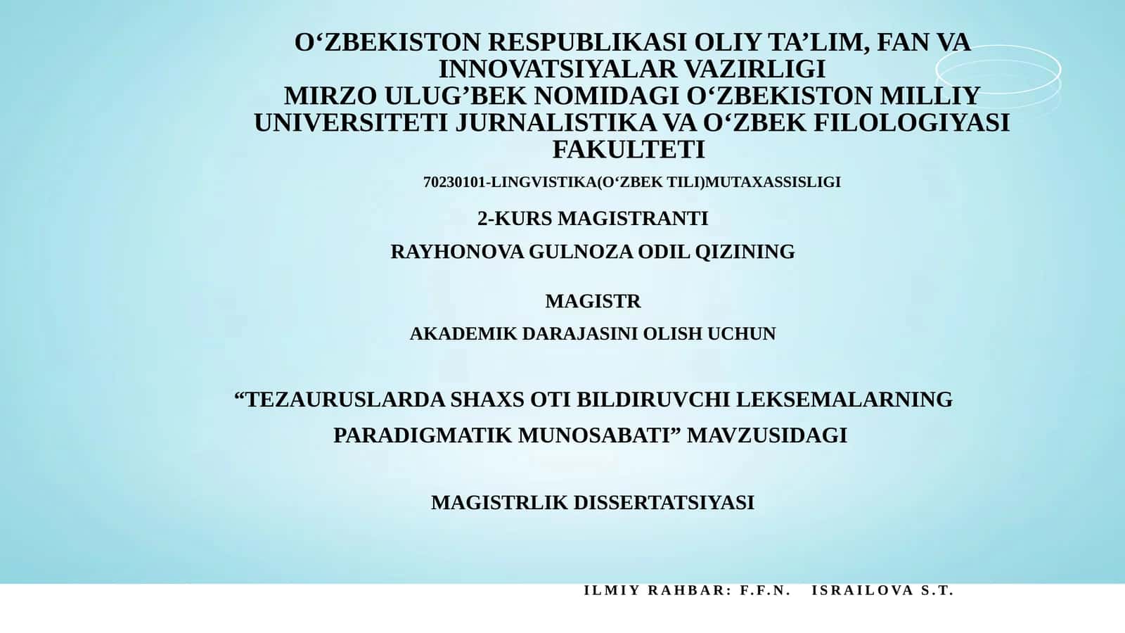 "Tezauruslarda Shaxs Oti Bildiruvchi Leksemalarning Paradigmatik Munosabati"
