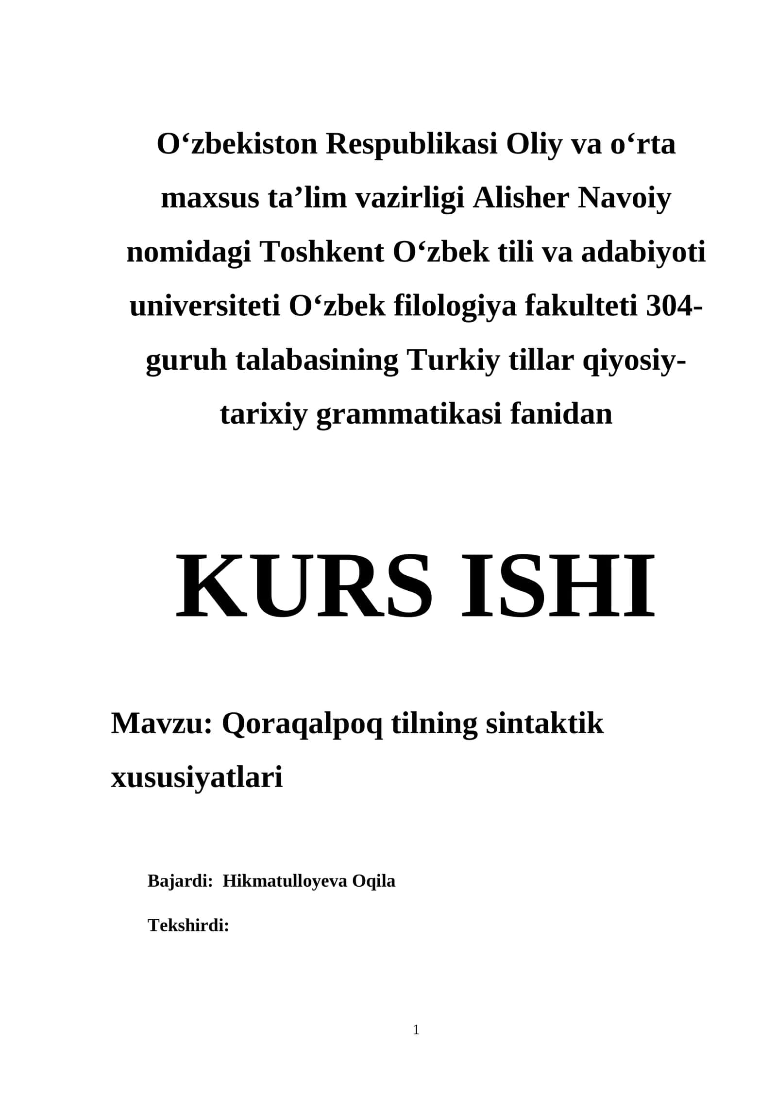 Qoraqalpoq tilning sintaktik xususiyatlari