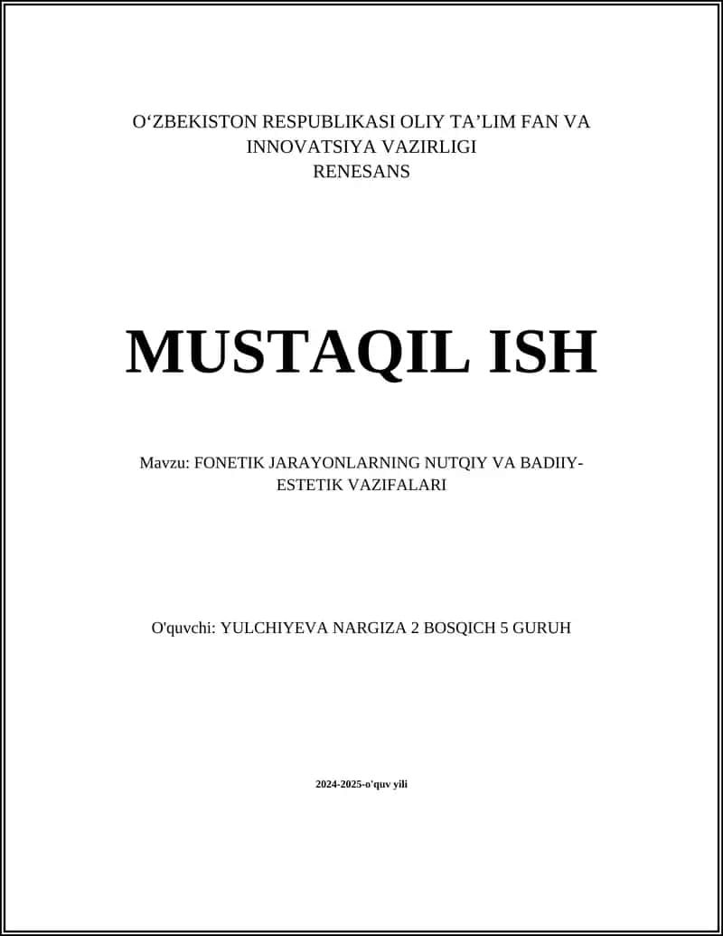 FONETIK JARAYONLARNING NUTQIY VA BADIIY-ESTETIK VAZIFALARI