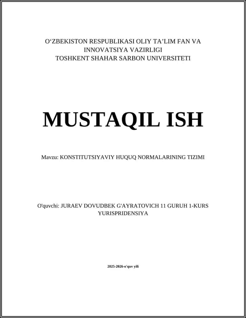 KONSTITUTSIYAVIY HUQUQ NORMALARINING TIZIMI