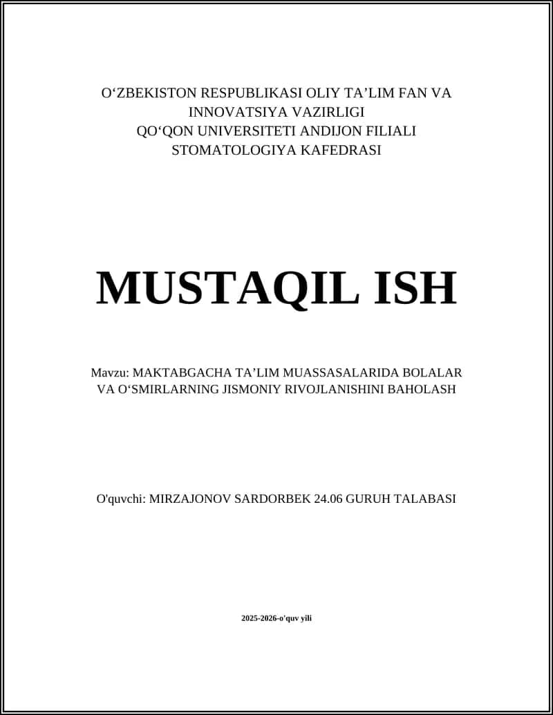 Antropometrik oʻlchovlar va standartlar: boʻy, vazn, bosh doirasi baholashi
