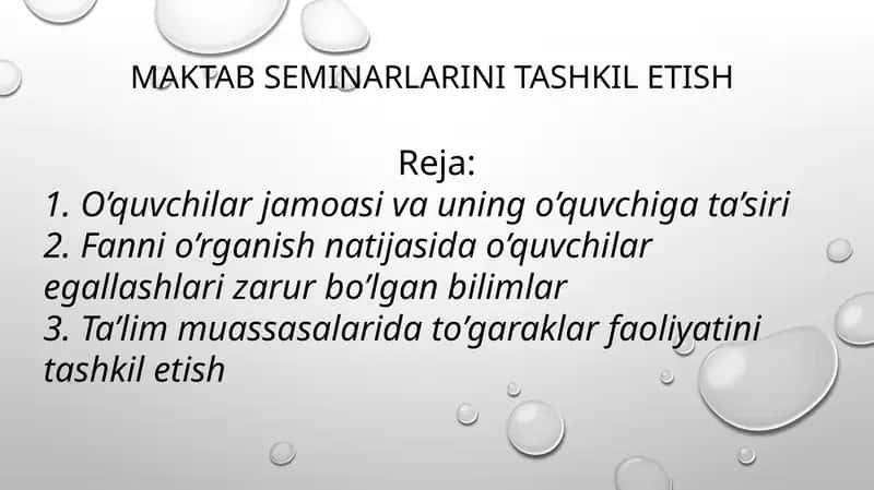 MAKTABSEMINARLARINI TASHKILETISH