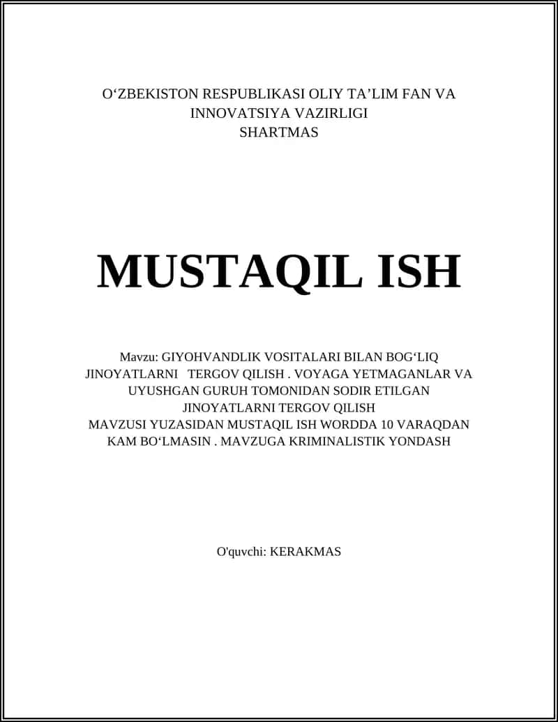 GIYOHVANDLIK VOSITALARI BILAN BOGʻLIQ JINOYATLARNI TERGOV QILISH