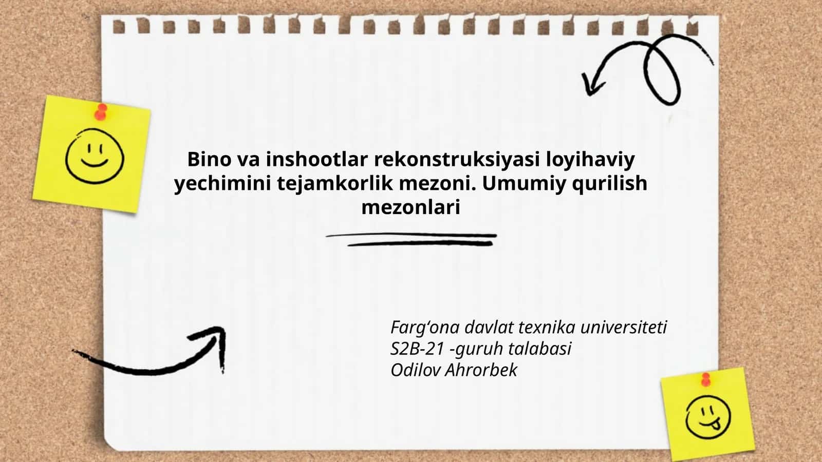 Bino va inshootlar rekonstruksiyasi loyihaviy yechimi