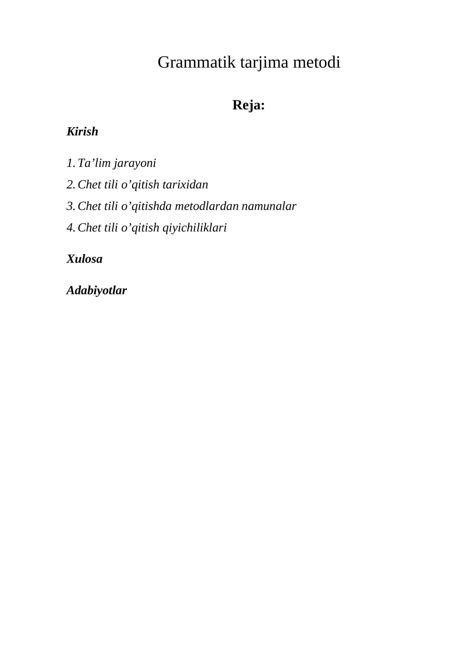 Chet tili o’qitishda metodlardan namunalar